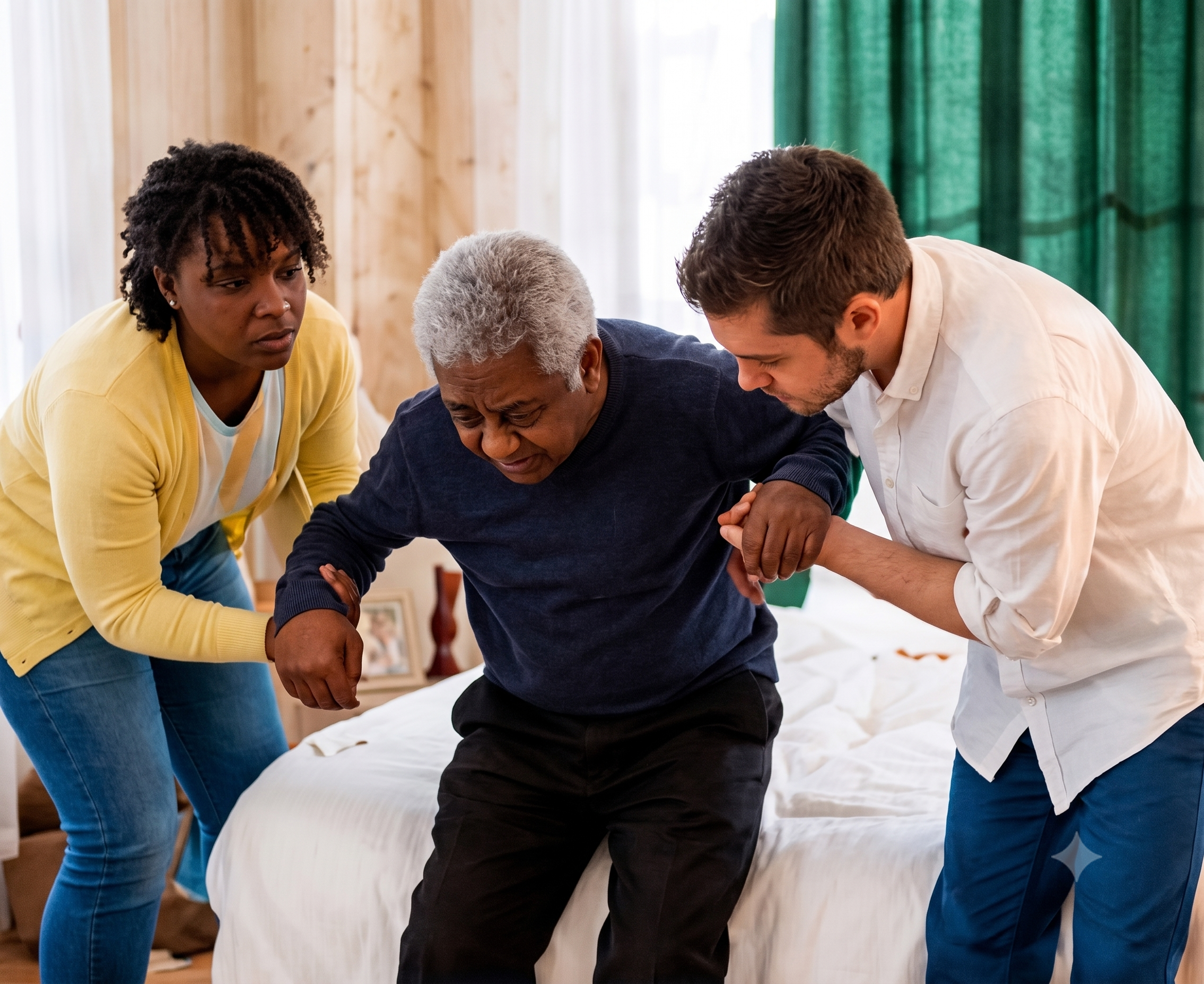 Caregivers helping a resident